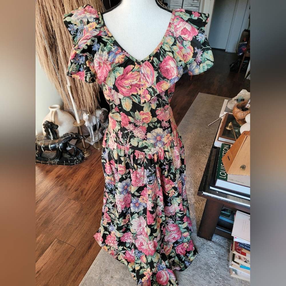 Positive Attitude Black Maxi Dress with Floral Print